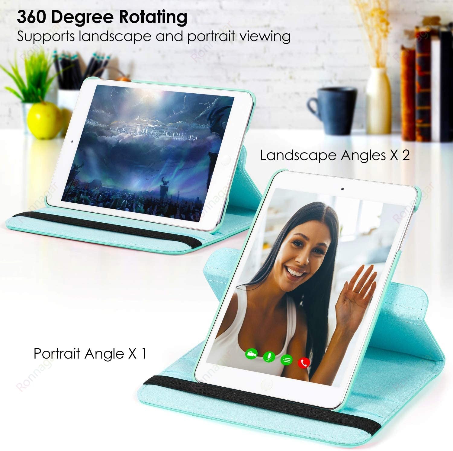 Premium iPad Case 360 Rotating Stand PU Leather Smart Cover Protective Tablet Case Multi Angle Viewing