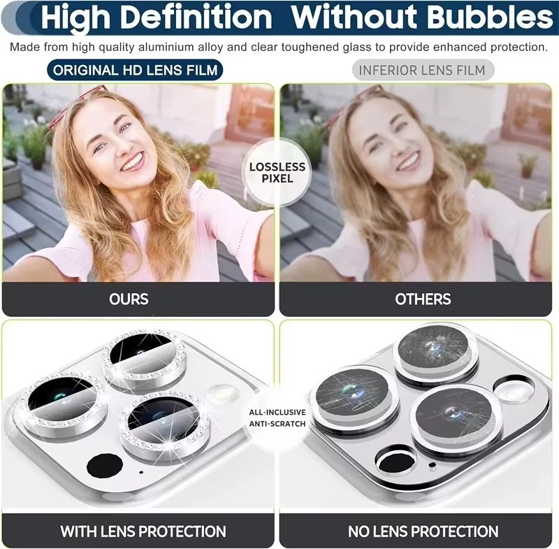 Premium iPhone Camera Lens Protector Metal Ring Tempered Glass Protective Cover Scratch Resistant Shockproof Anti Dust Precision Fit