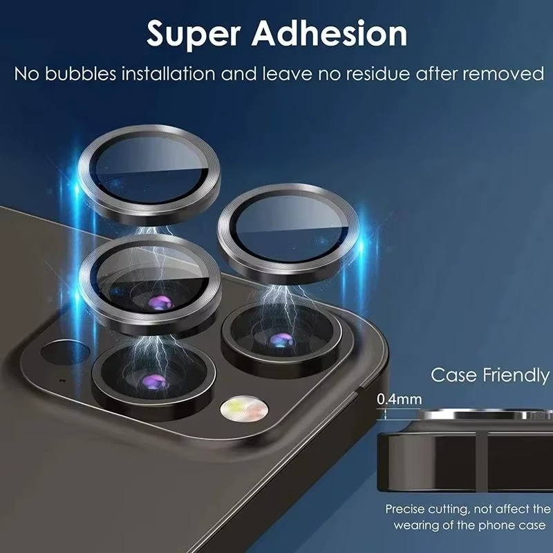 Premium iPhone Camera Lens Protector Metal Ring Tempered Glass Protective Cover Scratch Resistant Shockproof Anti Dust Precision Fit