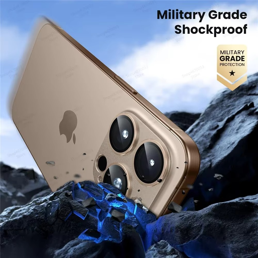 Premium iPhone Camera Lens Protector Military Grade Alloy Ring Tempered Glass Protective Cover Shatterproof Scratch Resistant Shockproof Precision Fit