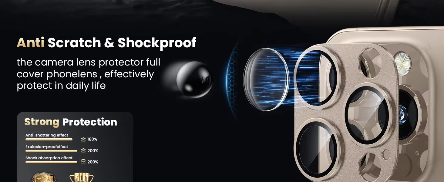 Premium iPhone Camera Lens Protector Military Grade Alloy Ring Tempered Glass Protective Cover Shatterproof Scratch Resistant Shockproof Precision Fit