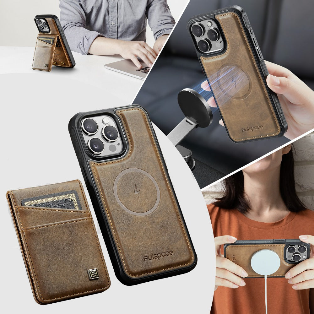 Premium iPhone Case 2-in-1 Magnetic Detachable Wallet Flip Cover PU Leather Card Holder Cash Pocket Wrist Strap Shockproof Full Protection Slim Design