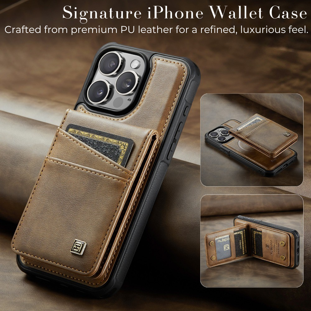 Premium iPhone Case 2-in-1 Magnetic Detachable Wallet Flip Cover PU Leather Card Holder Cash Pocket Wrist Strap Shockproof Full Protection Slim Design