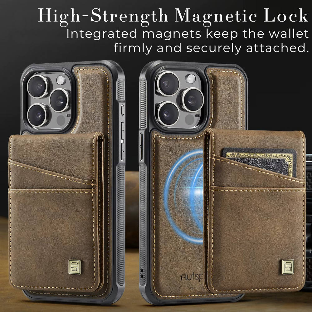 Premium iPhone Case 2-in-1 Magnetic Detachable Wallet Flip Cover PU Leather Card Holder Cash Pocket Wrist Strap Shockproof Full Protection Slim Design