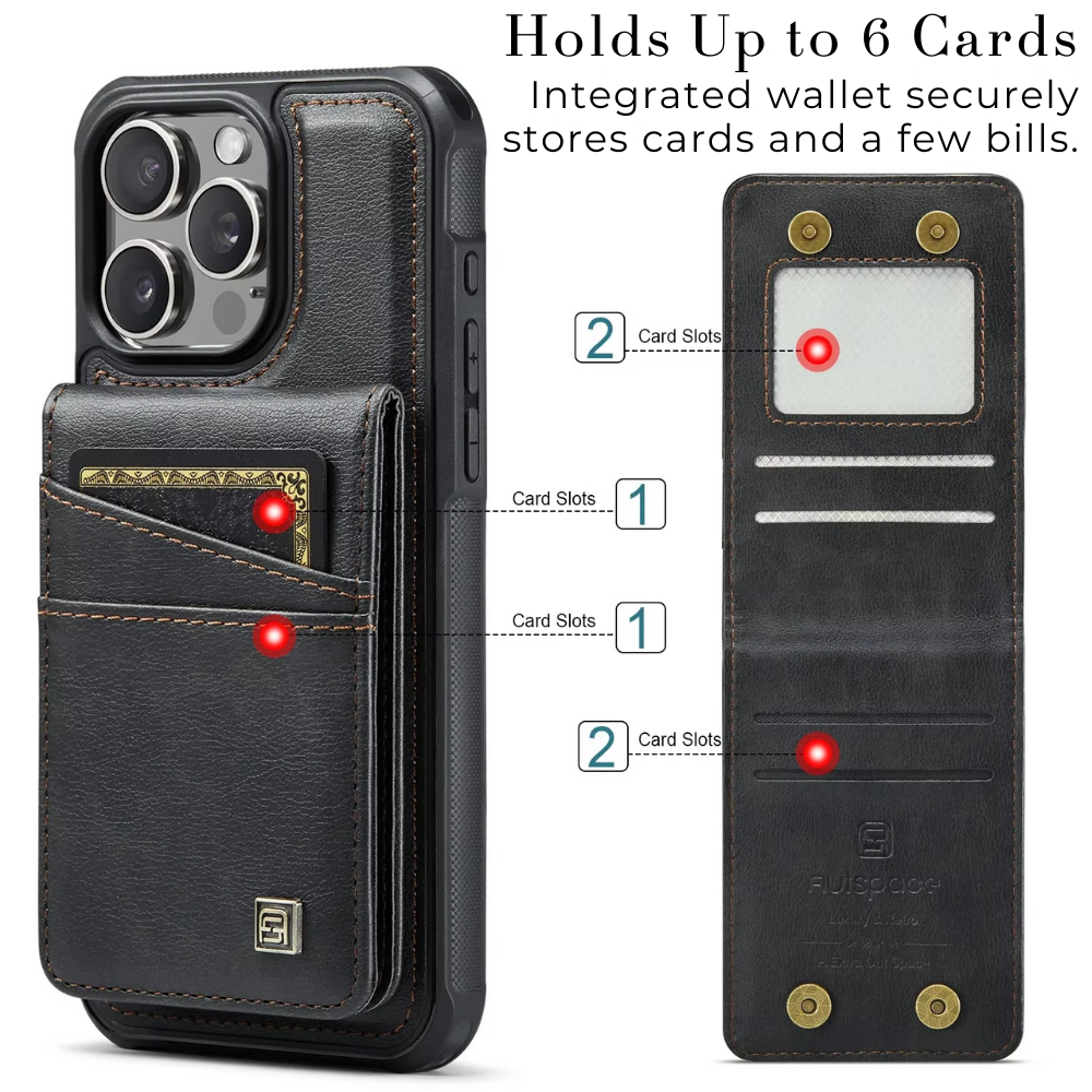 Premium iPhone Case 2-in-1 Magnetic Detachable Wallet Flip Cover PU Leather Card Holder Cash Pocket Wrist Strap Shockproof Full Protection Slim Design