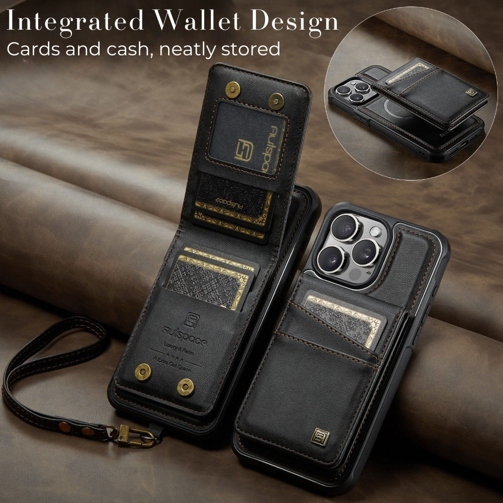 Premium iPhone Case 2-in-1 Magnetic Detachable Wallet Flip Cover PU Leather Card Holder Cash Pocket Wrist Strap Shockproof Full Protection Slim Design