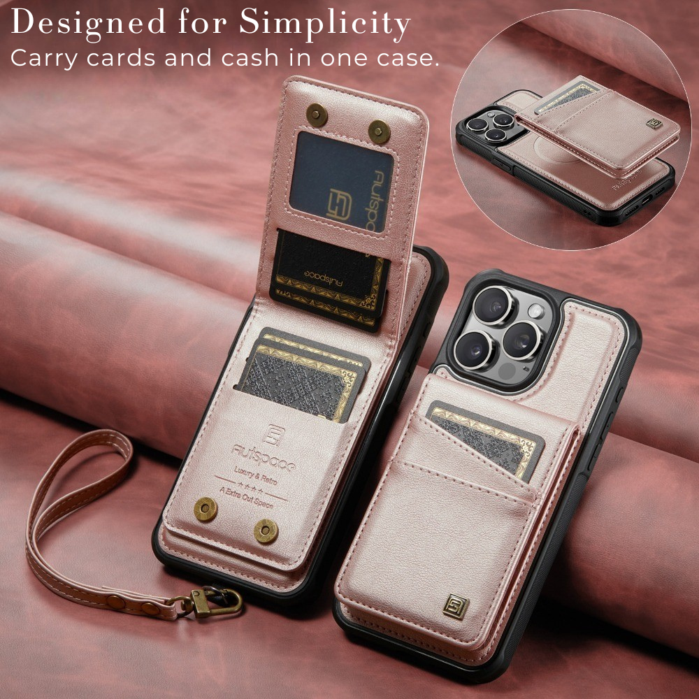 Premium iPhone Case 2-in-1 Magnetic Detachable Wallet Flip Cover PU Leather Card Holder Cash Pocket Wrist Strap Shockproof Full Protection Slim Design