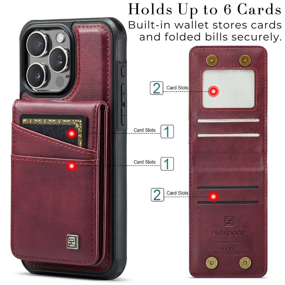 Premium iPhone Case 2-in-1 Magnetic Detachable Wallet Flip Cover PU Leather Card Holder Cash Pocket Wrist Strap Shockproof Full Protection Slim Design