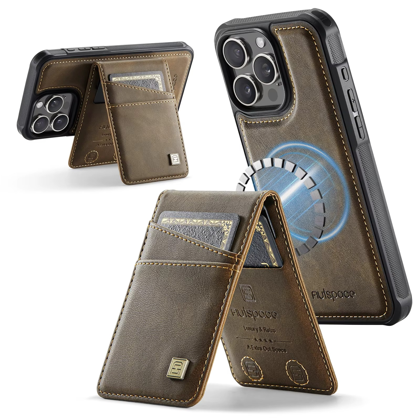 Premium iPhone Case 2-in-1 Magnetic Detachable Wallet Flip Cover PU Leather Card Holder Cash Pocket Wrist Strap Shockproof Full Protection Slim Design