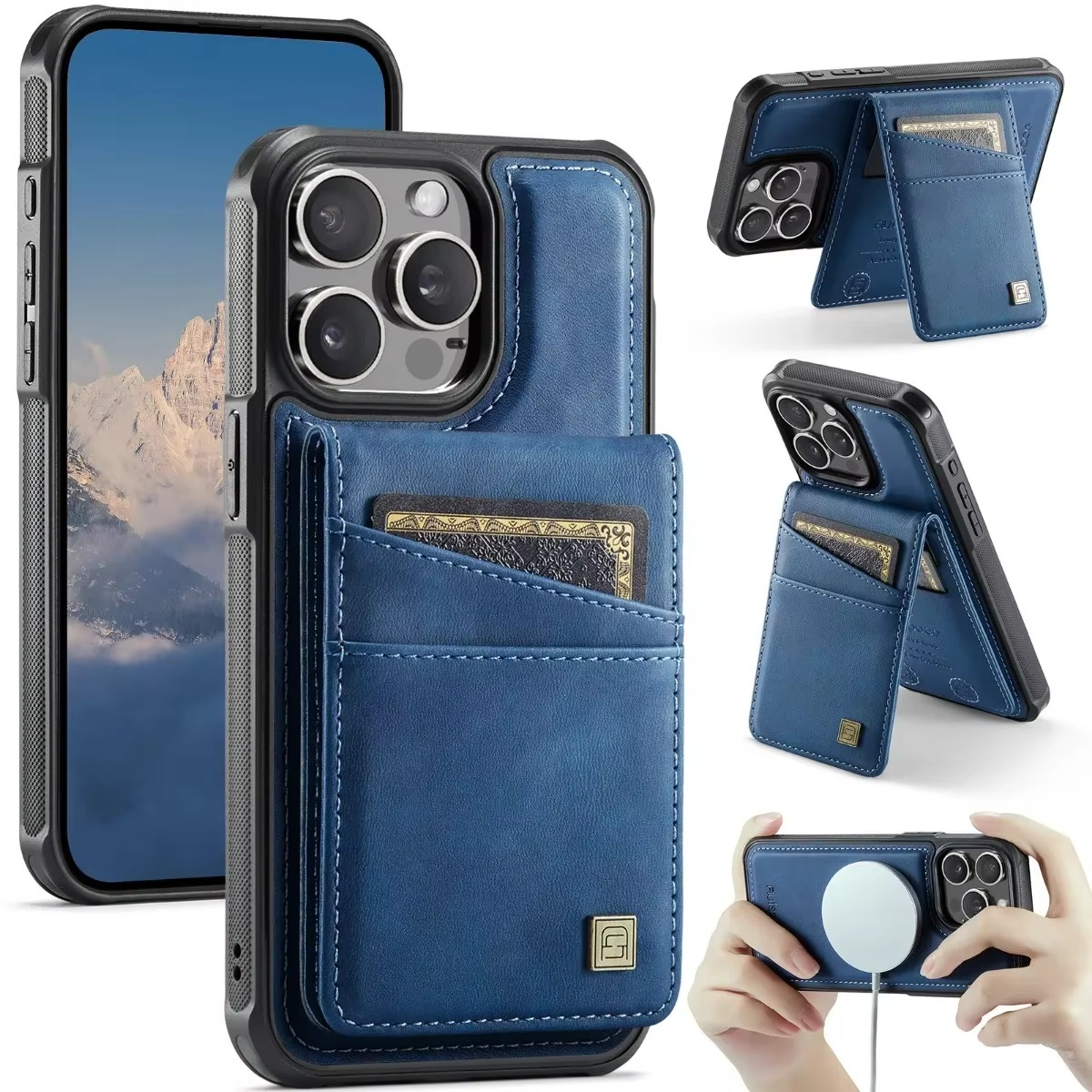 Premium iPhone Case 2-in-1 Magnetic Detachable Wallet Flip Cover PU Leather Card Holder Cash Pocket Wrist Strap Shockproof Full Protection Slim Design