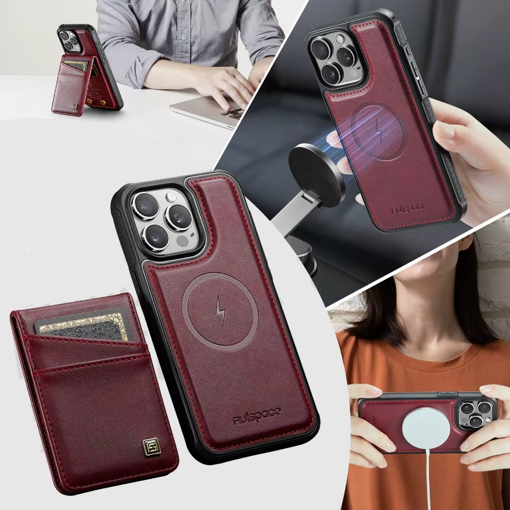 Premium iPhone Case 2-in-1 Magnetic Detachable Wallet Flip Cover PU Leather Card Holder Cash Pocket Wrist Strap Shockproof Full Protection Slim Design