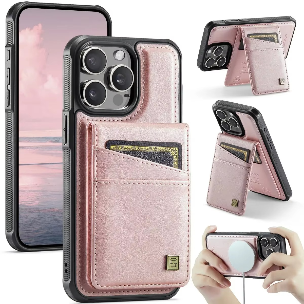 Premium iPhone Case 2-in-1 Magnetic Detachable Wallet Flip Cover PU Leather Card Holder Cash Pocket Wrist Strap Shockproof Full Protection Slim Design