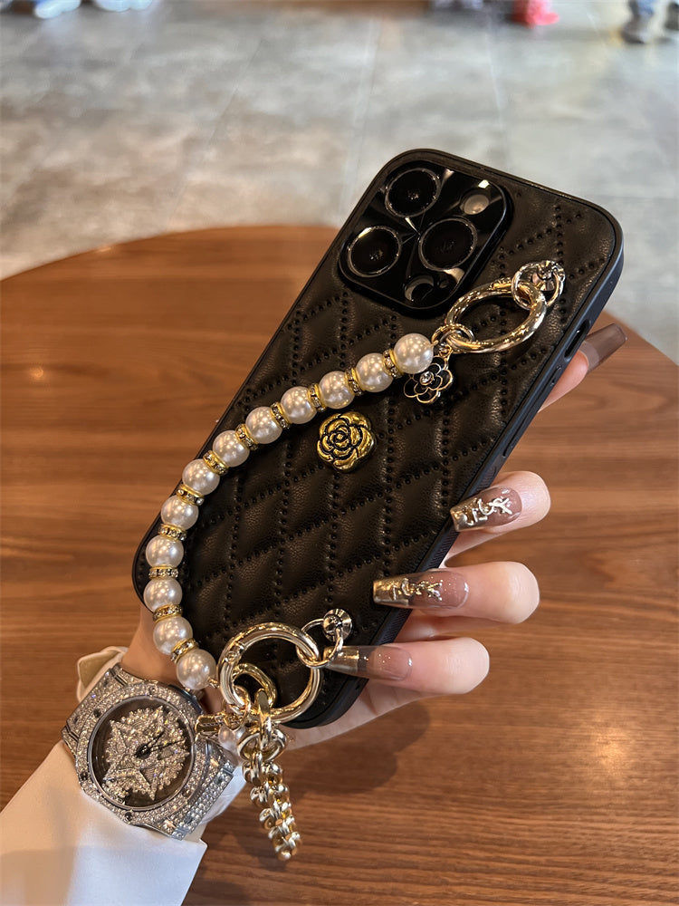 Premium iPhone Case 3D Camellia Floral Design Protective Cover Chain Strap Shockproof Protection Elegant Slim Lightweight