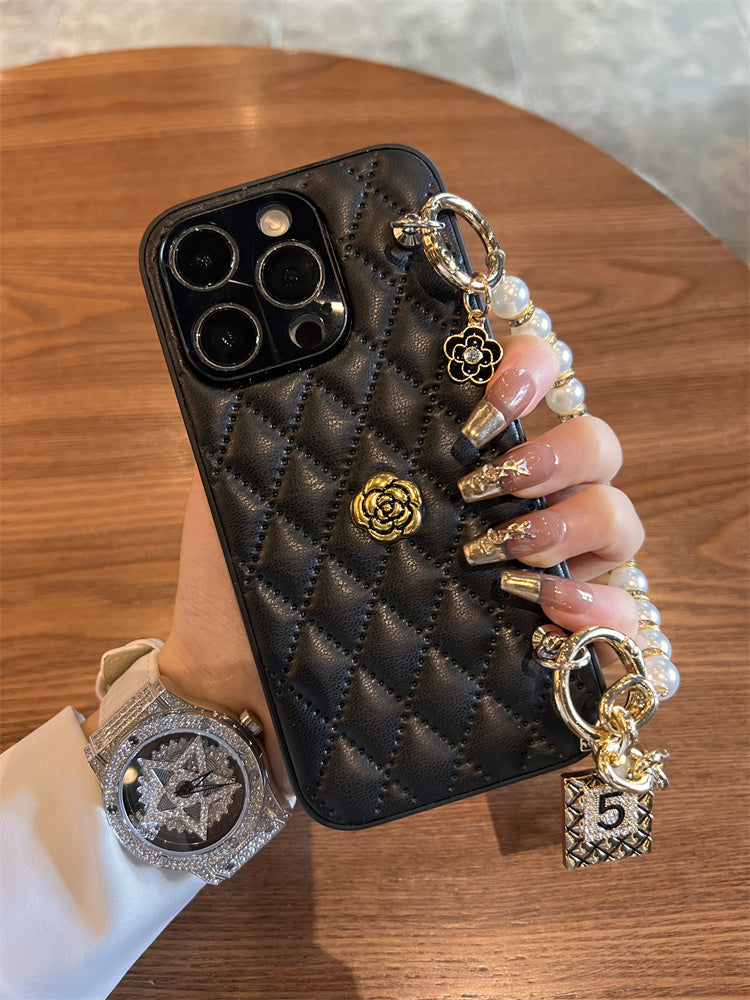 Premium iPhone Case 3D Camellia Floral Design Protective Cover Chain Strap Shockproof Protection Elegant Slim Lightweight