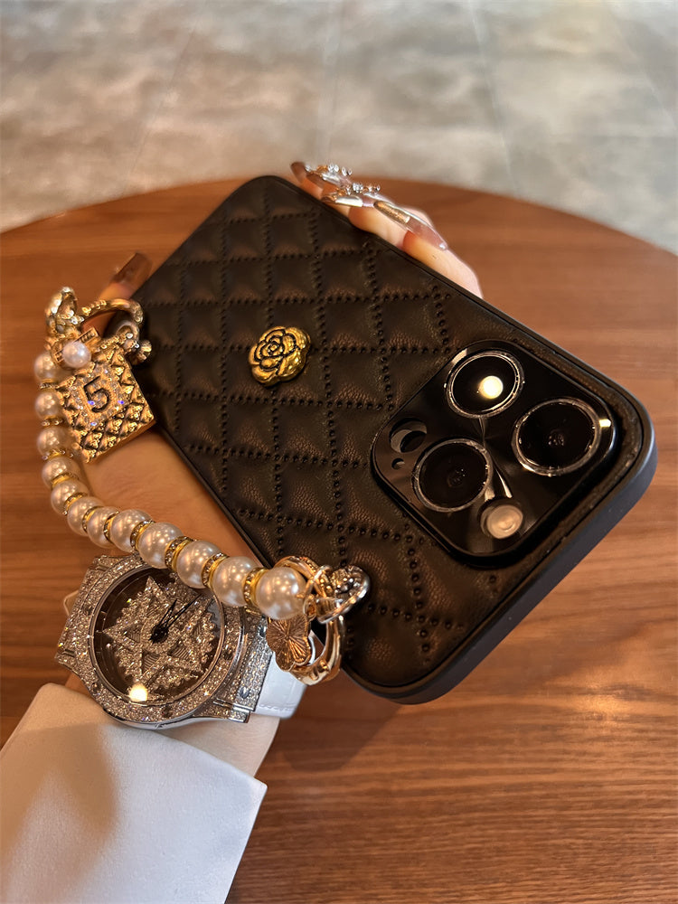 Premium iPhone Case 3D Camellia Floral Design Protective Cover Chain Strap Shockproof Protection Elegant Slim Lightweight