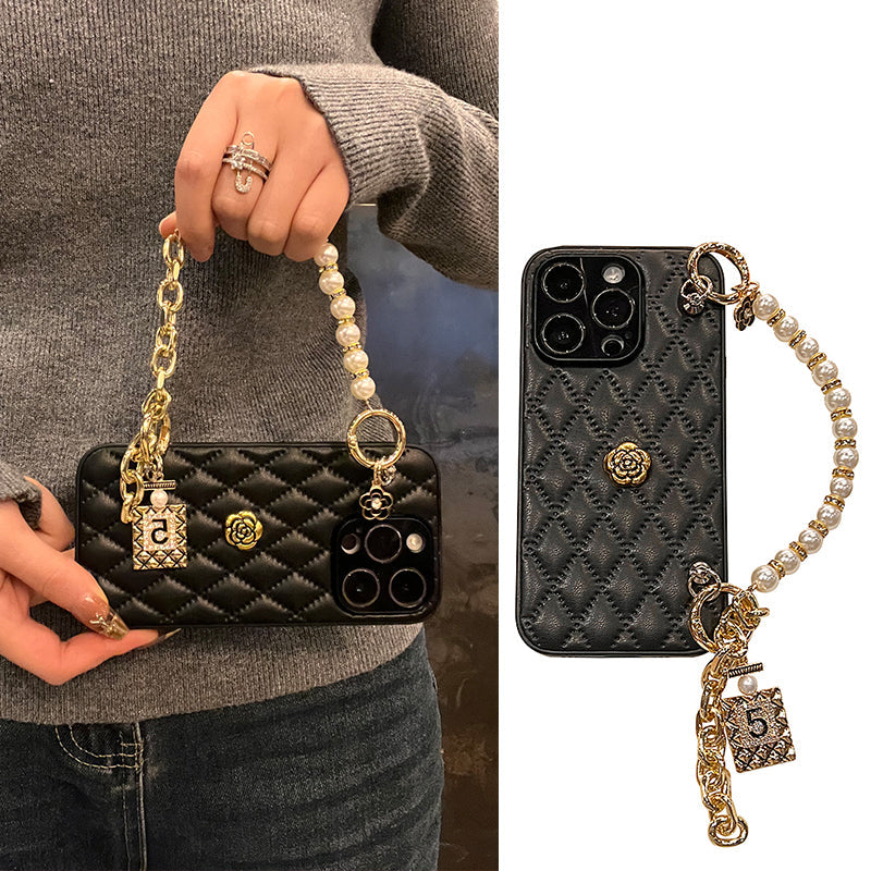 Premium iPhone Case 3D Camellia Floral Design Protective Cover Chain Strap Shockproof Protection Elegant Slim Lightweight