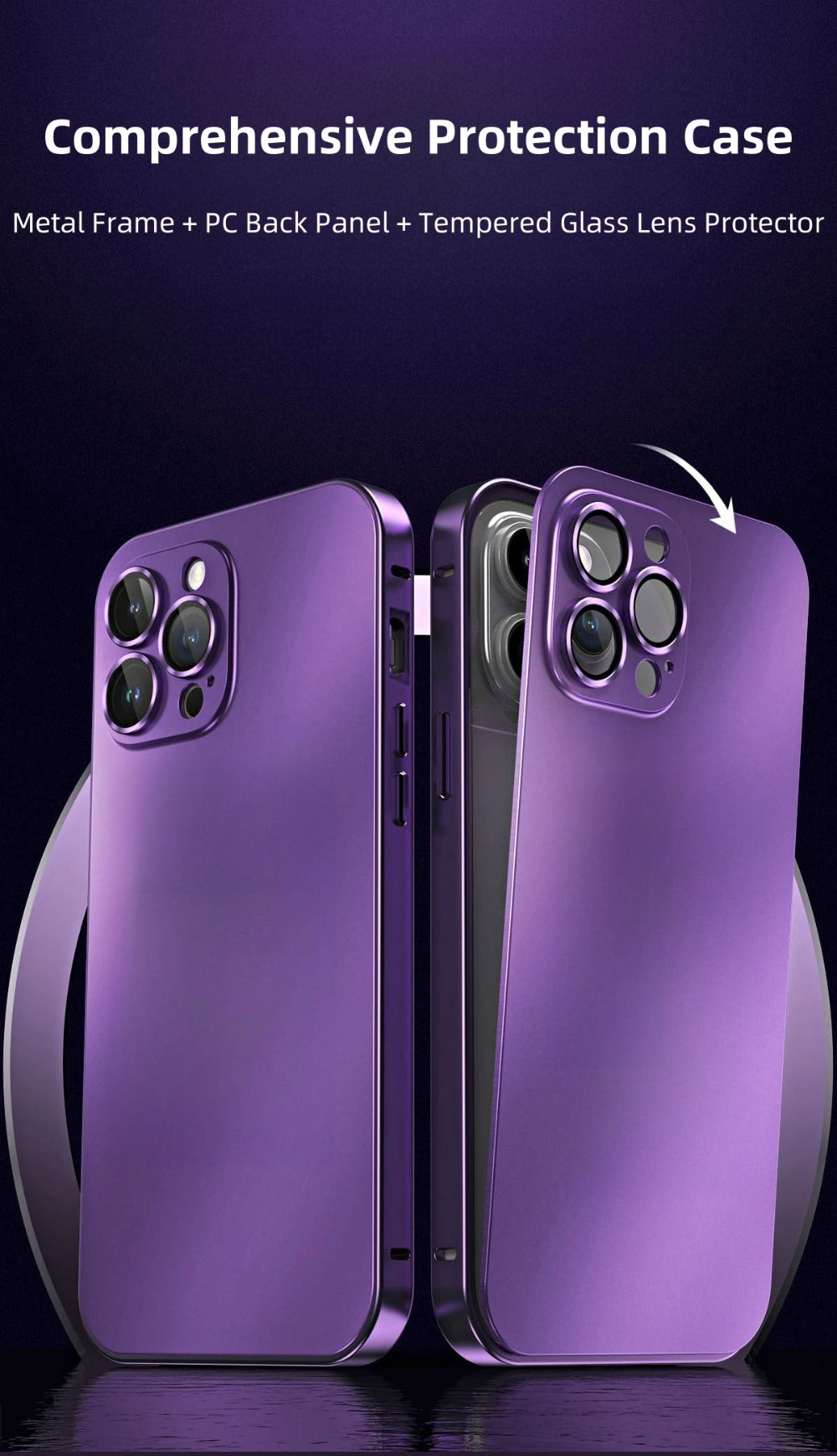 Premium iPhone Case Aluminum Metal Frame Protective Cover Shockproof PC Back Camera Lens Protection Slim Lightweight Design
