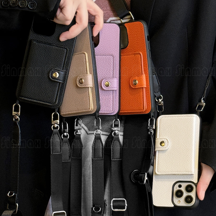 Premium iPhone Case Crossbody Wallet Cover PU Leather Card Holder Coin Pocket RFID Protection Magnetic Closure Shoulder Strap Shockproof Full Protection Slim Design