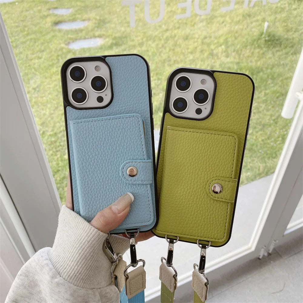 Premium iPhone Case Crossbody Wallet Cover PU Leather Card Holder Coin Pocket RFID Protection Magnetic Closure Shoulder Strap Shockproof Full Protection Slim Design