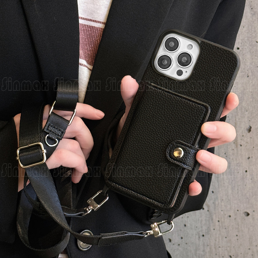 Premium iPhone Case Crossbody Wallet Cover PU Leather Card Holder Coin Pocket RFID Protection Magnetic Closure Shoulder Strap Shockproof Full Protection Slim Design