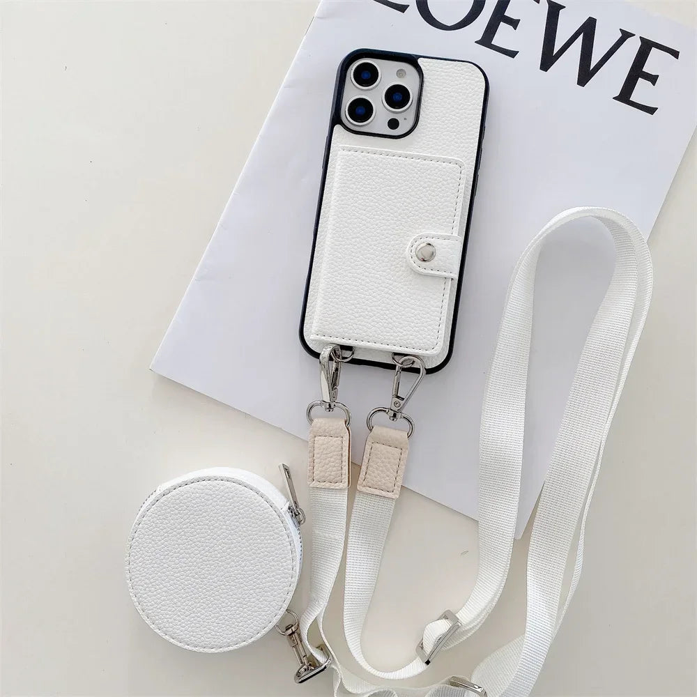 Premium iPhone Case Crossbody Wallet Cover PU Leather Card Holder Coin Pocket RFID Protection Magnetic Closure Shoulder Strap Shockproof Full Protection Slim Design