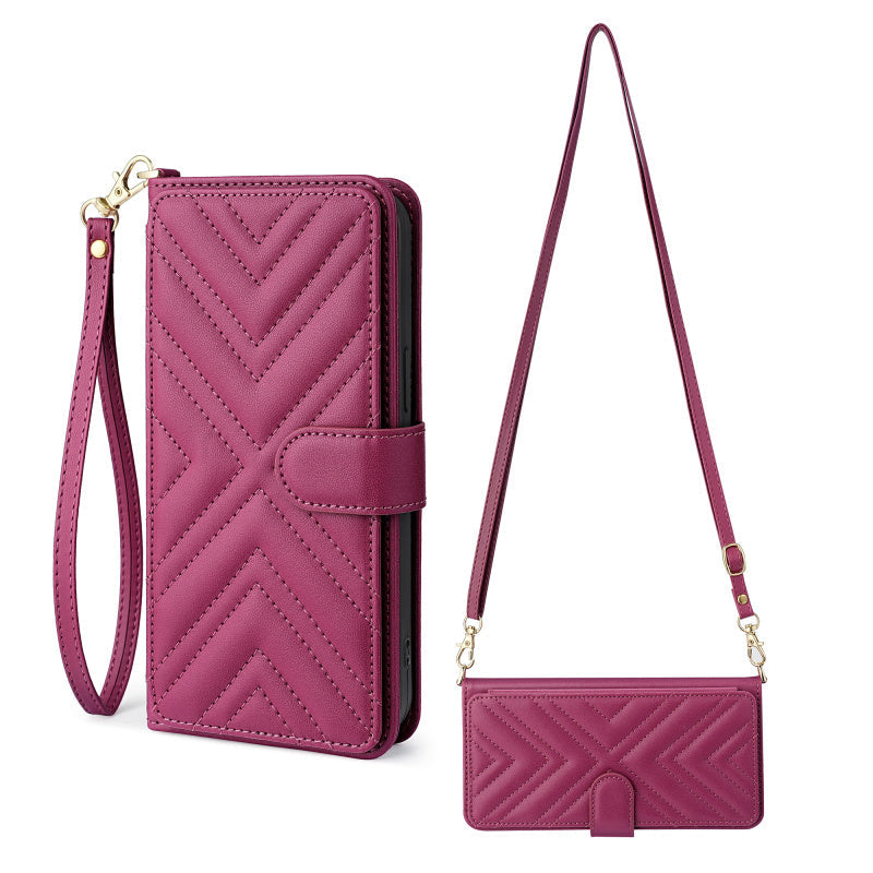 Premium iPhone Case Crossbody Wallet Cover PU Leather Card Holder Magnetic Closure Shoulder Strap Shockproof Full Protection Slim Design
