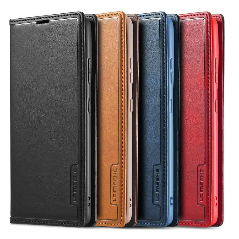 Premium iPhone Case Flip Wallet MagSafe Compatible Genuine Leather Magnetic Closure Card Holder Shockproof Protective Cover Camera Lens Protection Slim Design