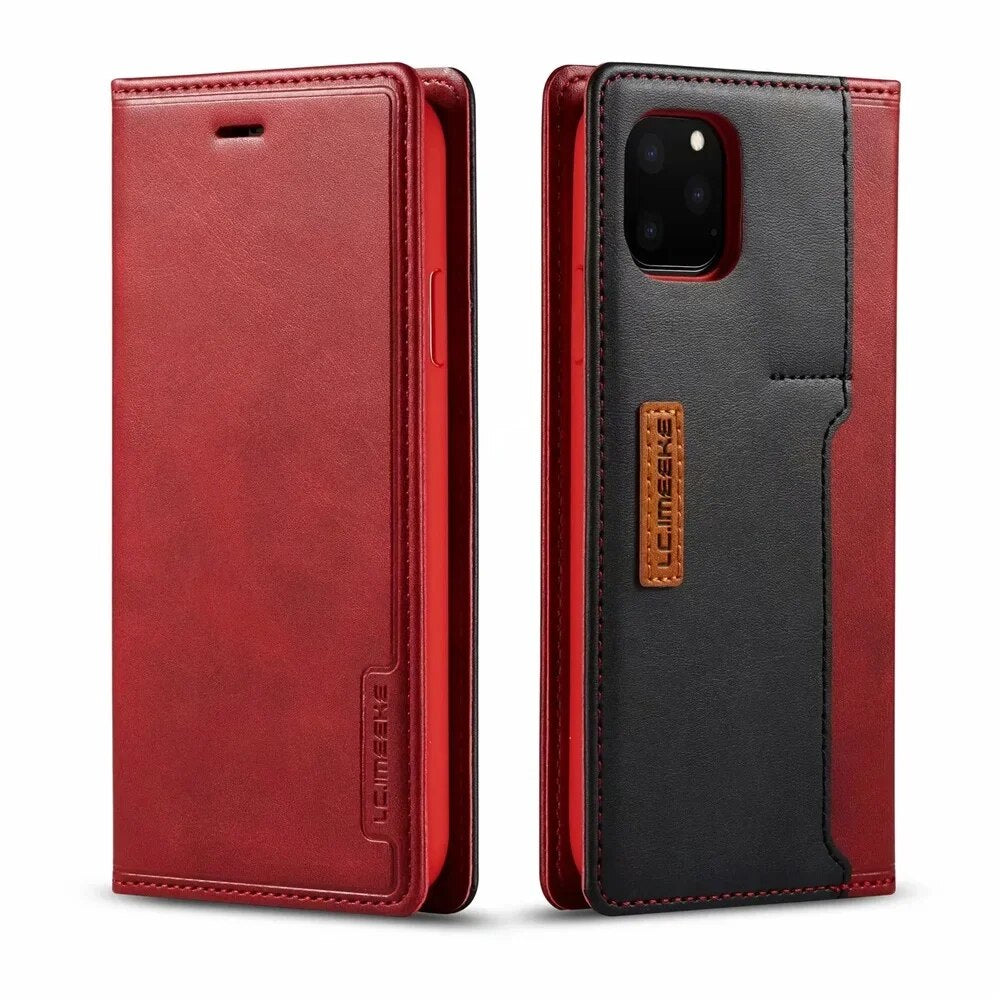 Premium iPhone Case Flip Wallet MagSafe Compatible Genuine Leather Magnetic Closure Card Holder Shockproof Protective Cover Camera Lens Protection Slim Design
