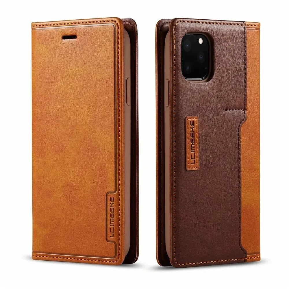 Premium iPhone Case Flip Wallet MagSafe Compatible Genuine Leather Magnetic Closure Card Holder Shockproof Protective Cover Camera Lens Protection Slim Design