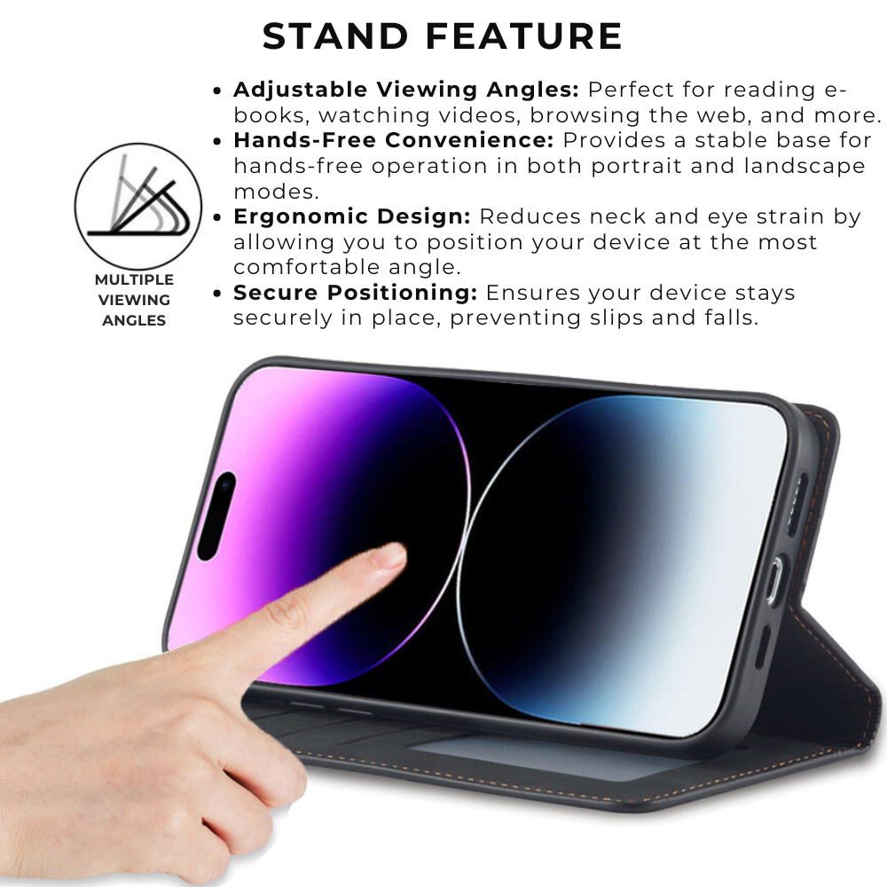Premium iPhone Case Flip Wallet MagSafe Compatible Leather Card Holder Magnetic Closure Shockproof Protective Cover Camera Lens Protection Stand Function