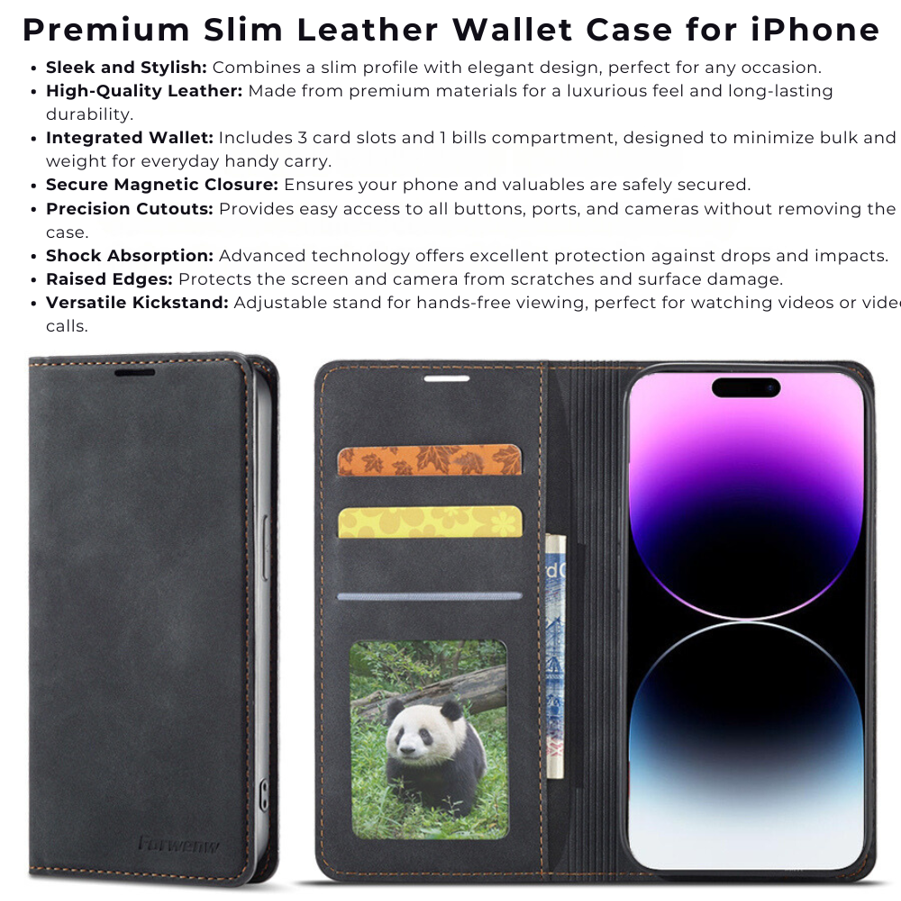 Premium iPhone Case Flip Wallet MagSafe Compatible Leather Card Holder Magnetic Closure Shockproof Protective Cover Camera Lens Protection Stand Function