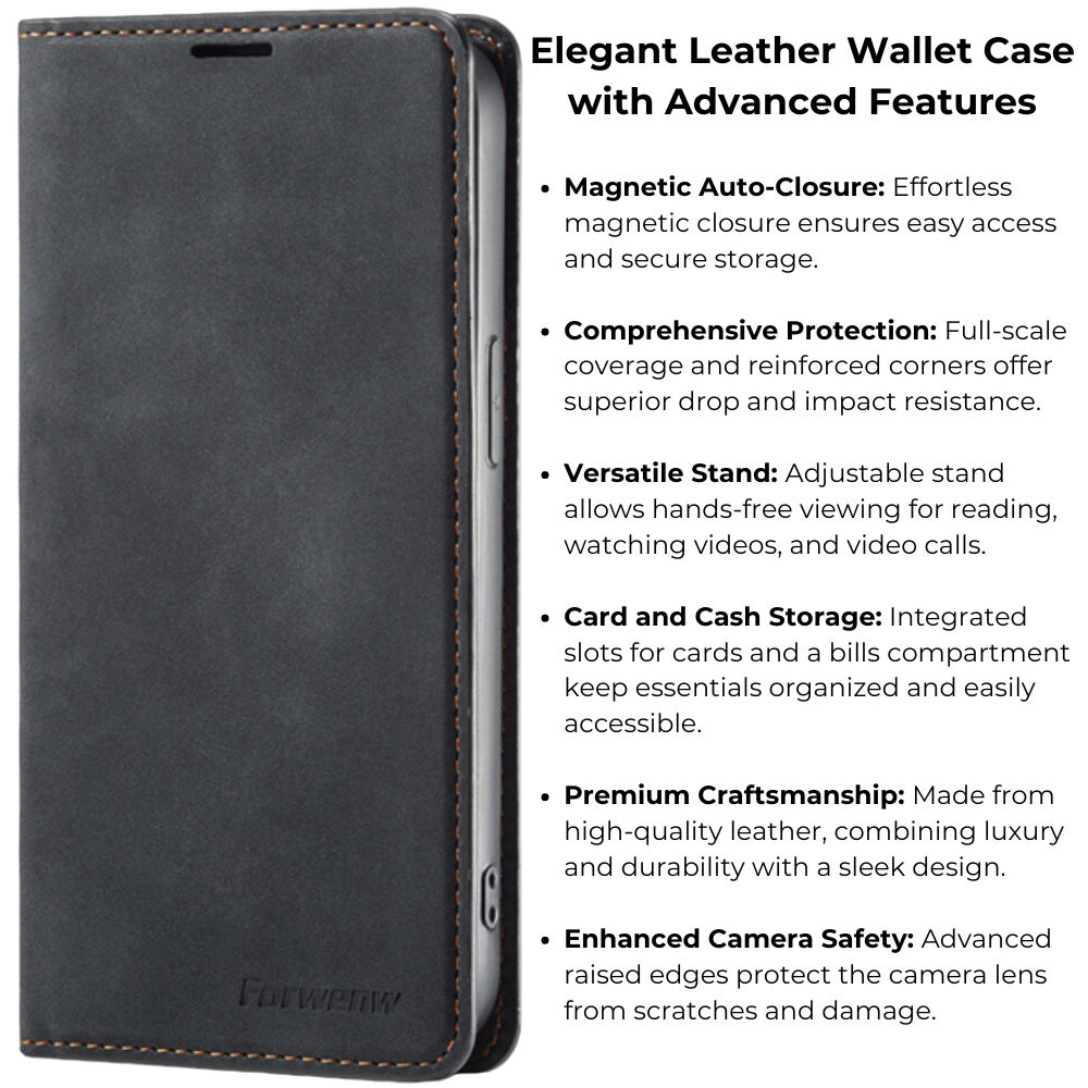 Premium iPhone Case Flip Wallet MagSafe Compatible Leather Card Holder Magnetic Closure Shockproof Protective Cover Camera Lens Protection Stand Function