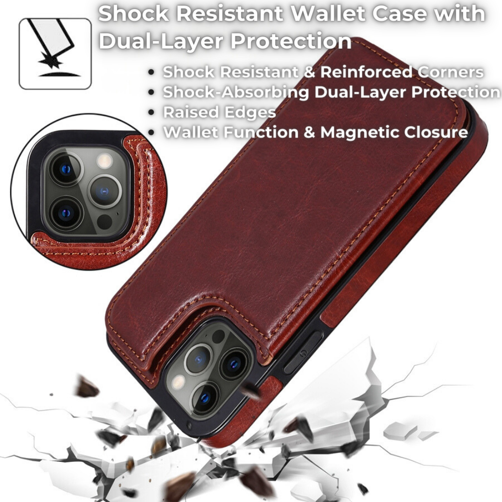 Premium iPhone Case Flip Wallet MagSafe Compatible Leather RFID Blocking Card Holder Magnetic Closure Shockproof Protective Cover Camera Lens Protection Stand Function
