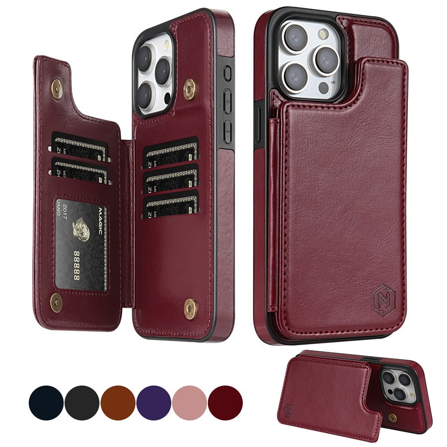 Premium iPhone Case Flip Wallet MagSafe Compatible Leather RFID Blocking Card Holder Magnetic Closure Shockproof Protective Cover Camera Lens Protection Stand Function