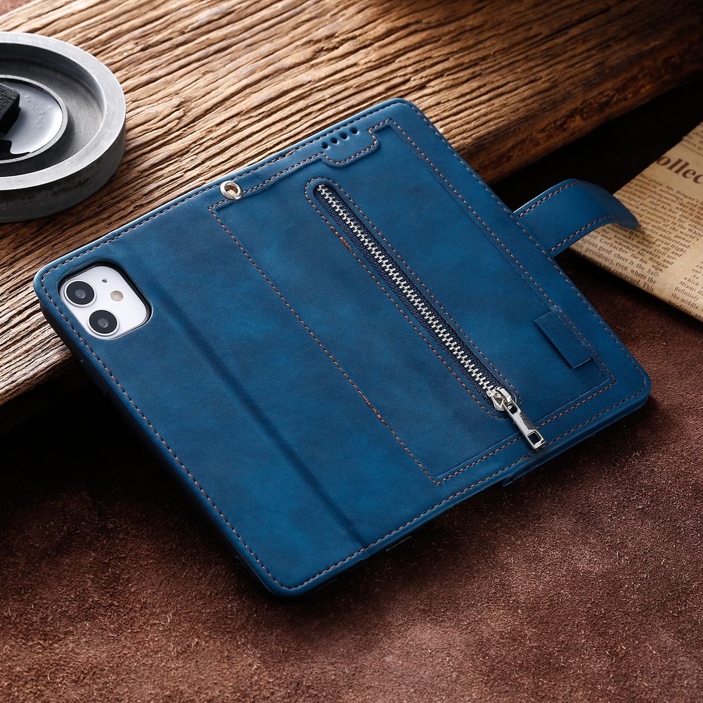 Premium iPhone Case Flip Wallet MagSafe Compatible Leather Zipper Card Holder Shockproof Protective Cover Strap Stand Function Camera Lens Protection