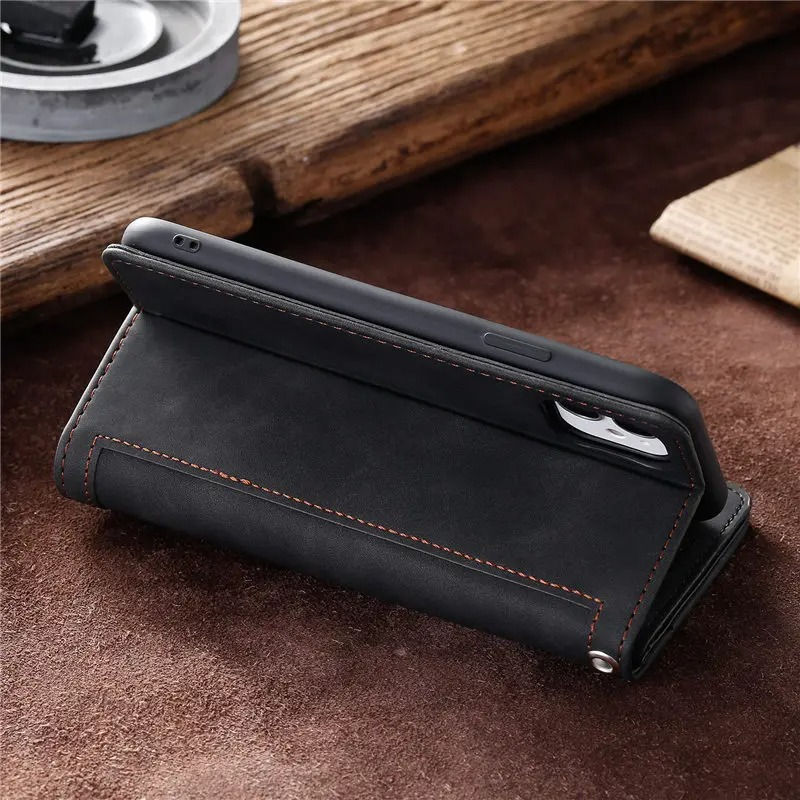 Premium iPhone Case Flip Wallet MagSafe Compatible Leather Zipper Card Holder Shockproof Protective Cover Strap Stand Function Camera Lens Protection