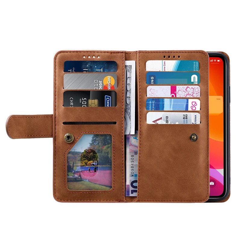 Premium iPhone Case Flip Wallet MagSafe Compatible Leather Zipper Card Holder Shockproof Protective Cover Strap Stand Function Camera Lens Protection