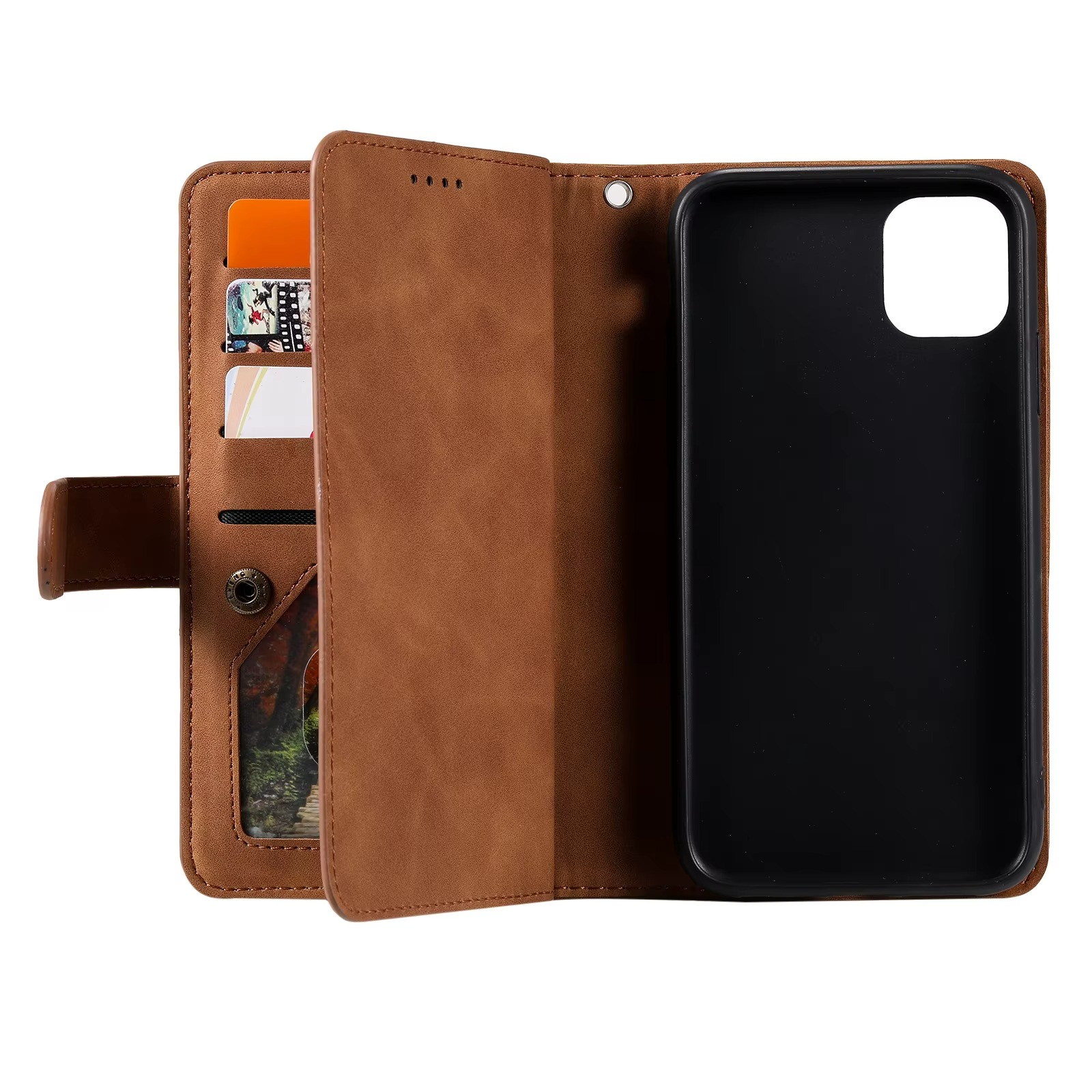 Premium iPhone Case Flip Wallet MagSafe Compatible Leather Zipper Card Holder Shockproof Protective Cover Strap Stand Function Camera Lens Protection
