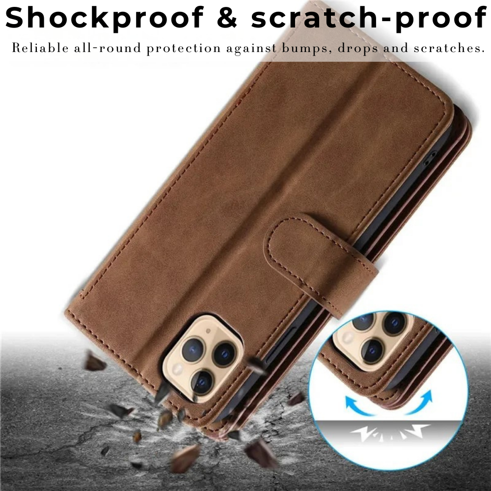Premium iPhone Case Flip Wallet MagSafe Compatible Leather Zipper Card Holder Shockproof Protective Cover Strap Stand Function Camera Lens Protection