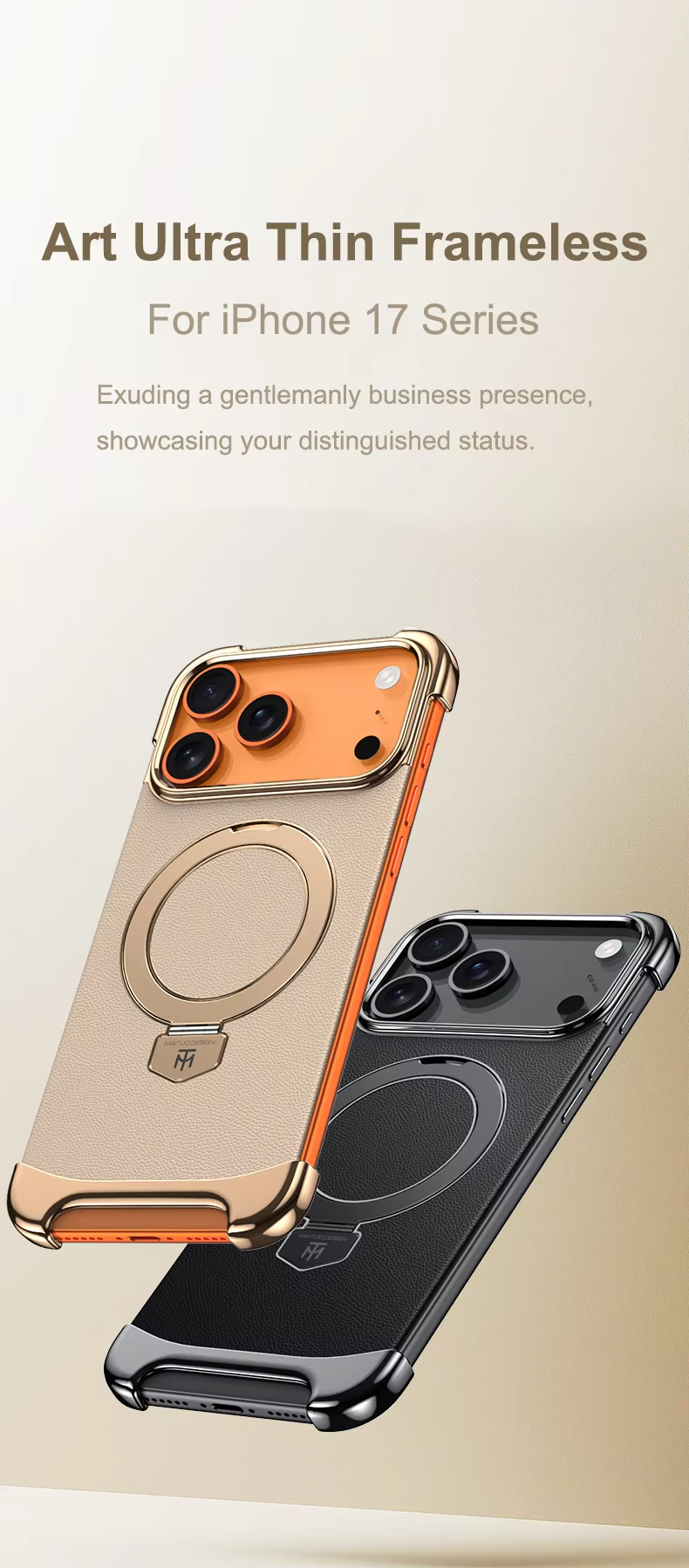 Premium iPhone Case Frameless Magnetic Protective Cover Ultra Thin Leather Back Metal Bumper Stand Shockproof Edge Protection Camera Lens Guard
