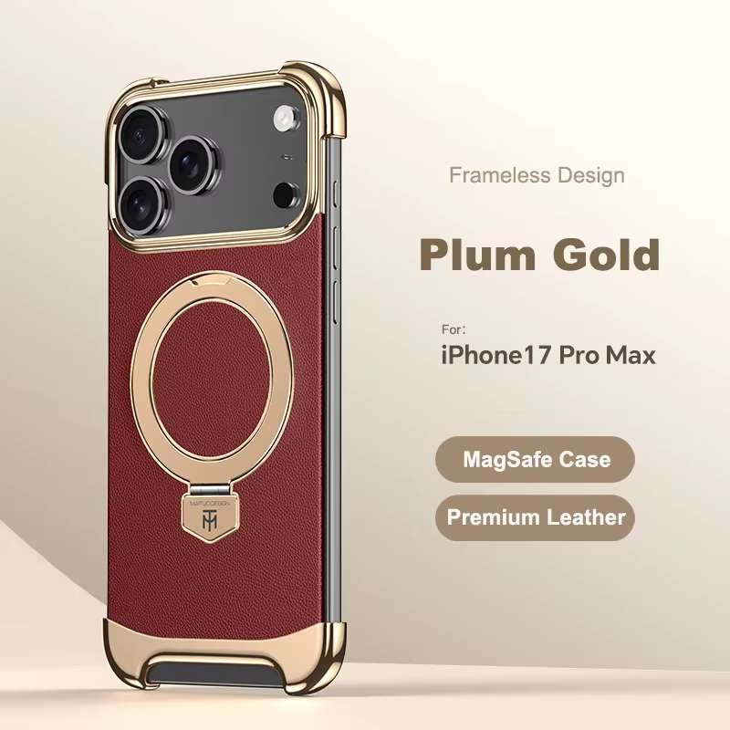 Premium iPhone Case Frameless Magnetic Protective Cover Ultra Thin Leather Back Metal Bumper Stand Shockproof Edge Protection Camera Lens Guard