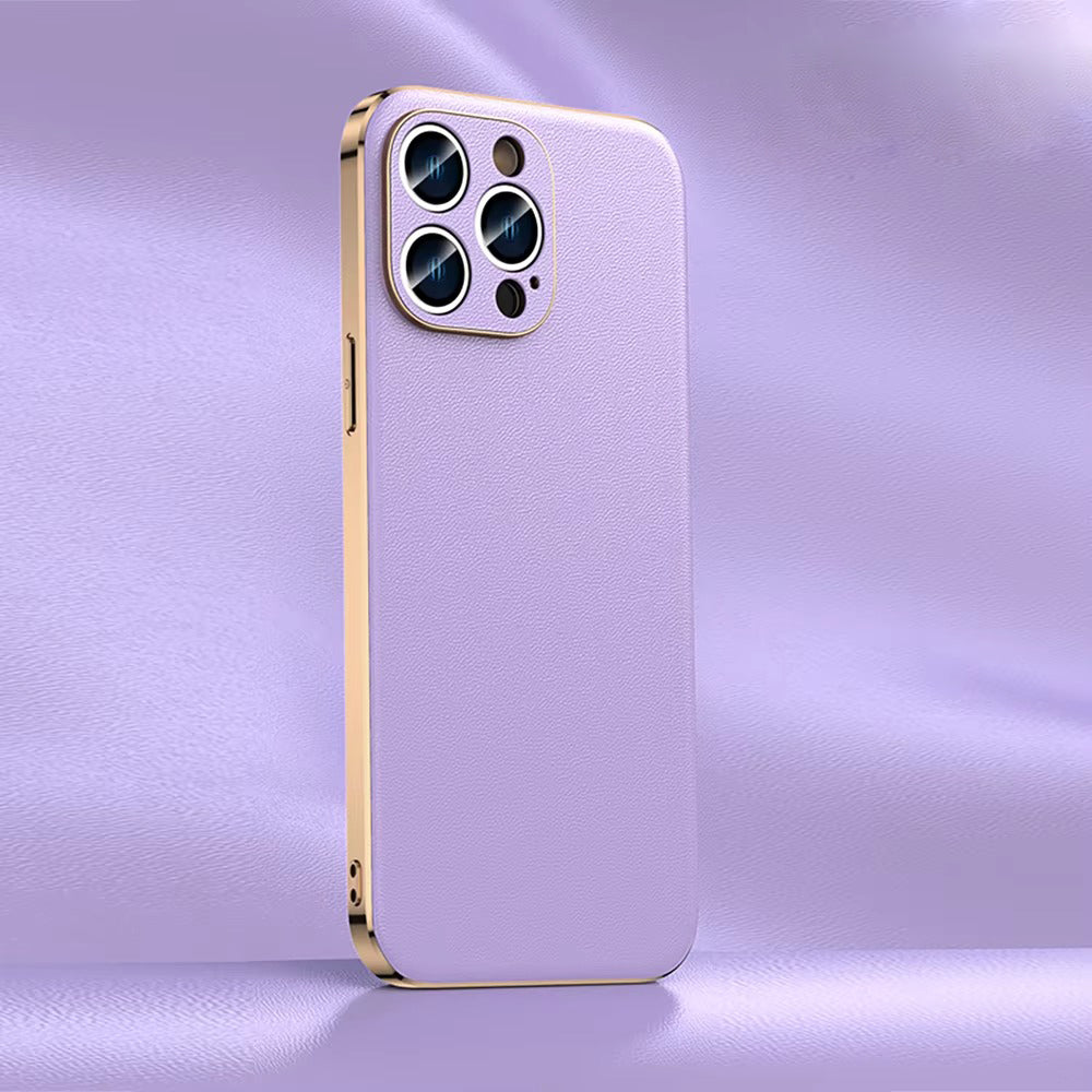 Premium iPhone Case Genuine Cowhide Leather Protective Cover Plating Frame Full Camera Lens Protection Shockproof TPU Edge Slim Durable Design