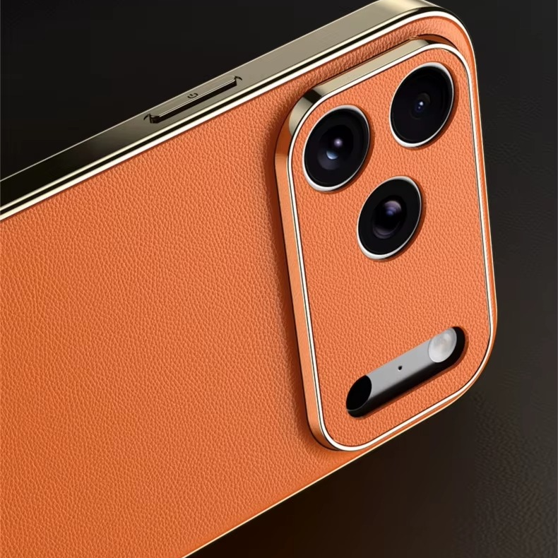 Premium iPhone Case Genuine Cowhide Leather Protective Cover Shockproof Frame Full Camera Lens Protection Anti Slip Matte Finish Slim Design