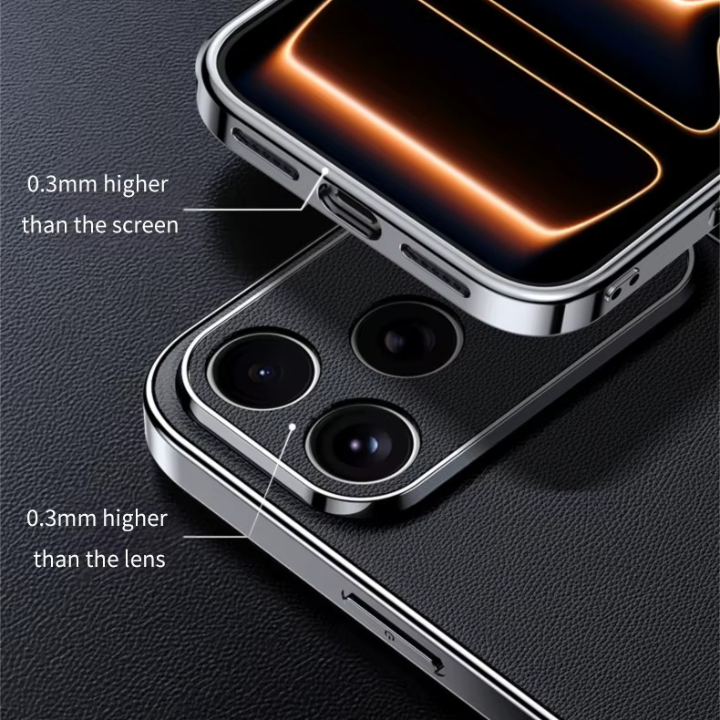 Premium iPhone Case Genuine Cowhide Leather Protective Cover Shockproof Frame Full Camera Lens Protection Anti Slip Matte Finish Slim Design