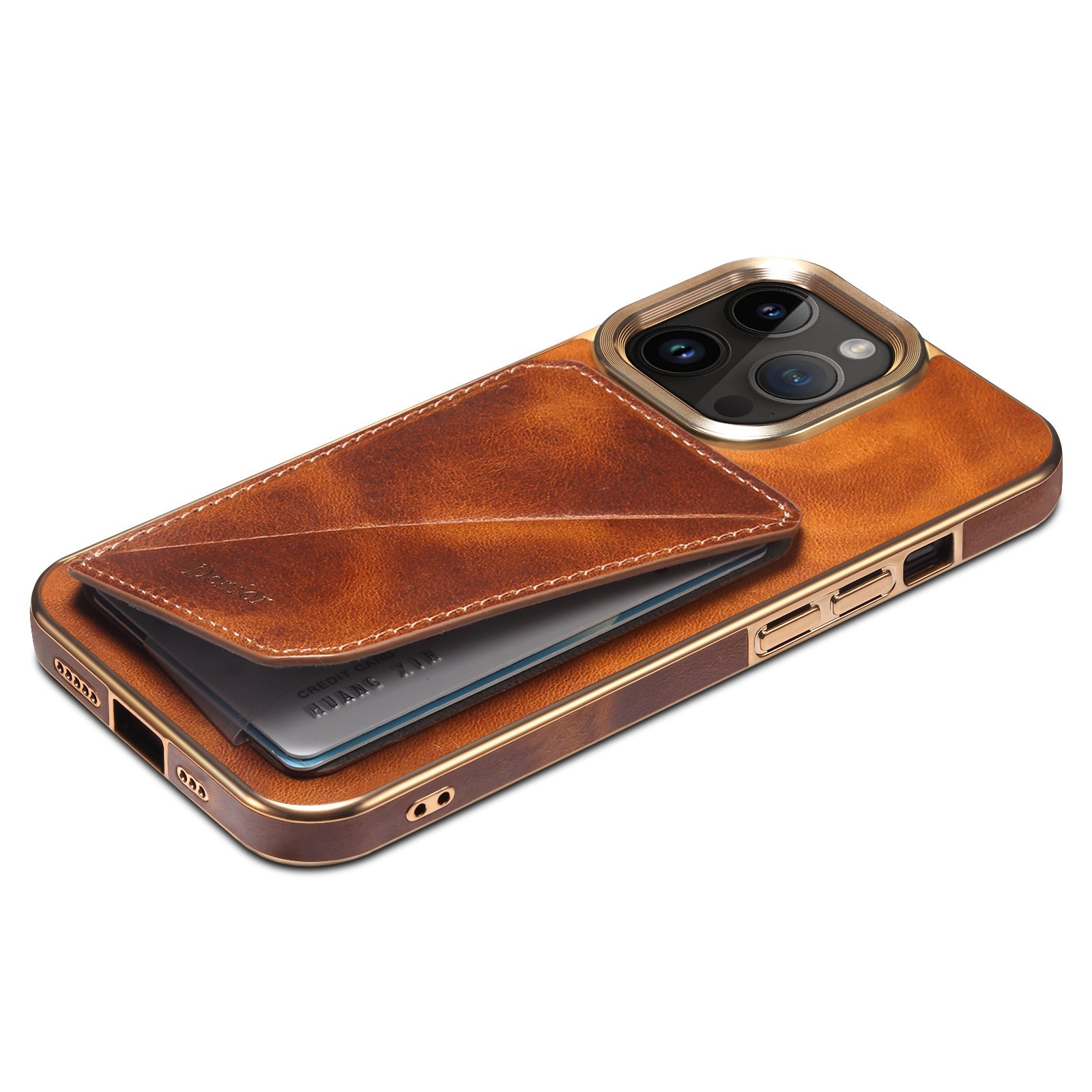 Premium iPhone Case Genuine Cowhide Leather Wallet Cover Magnetic Card Holder Plating Frame Shockproof Protection Full Body Slim Design