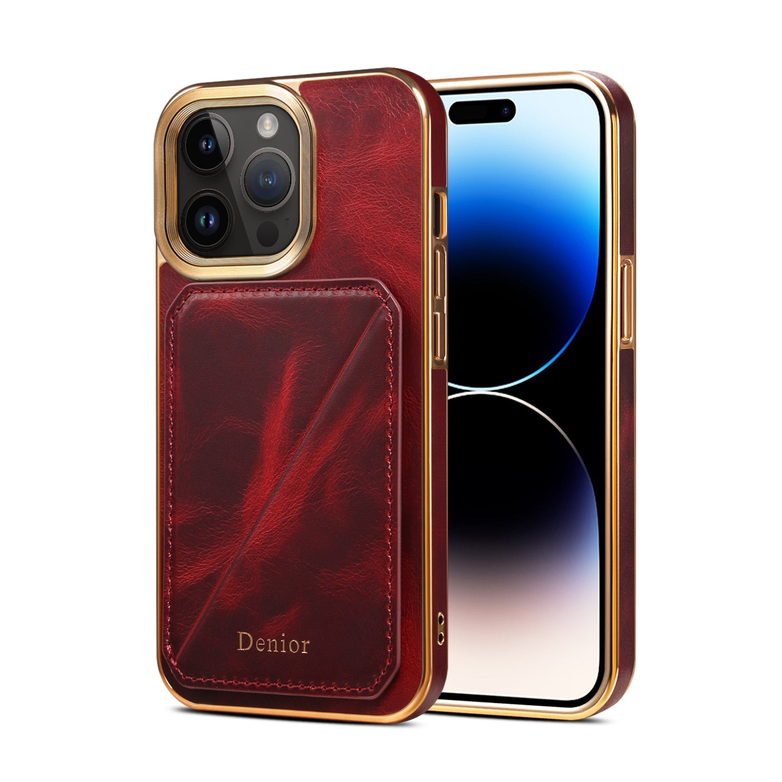 Premium iPhone Case Genuine Cowhide Leather Wallet Cover Magnetic Card Holder Plating Frame Shockproof Protection Full Body Slim Design