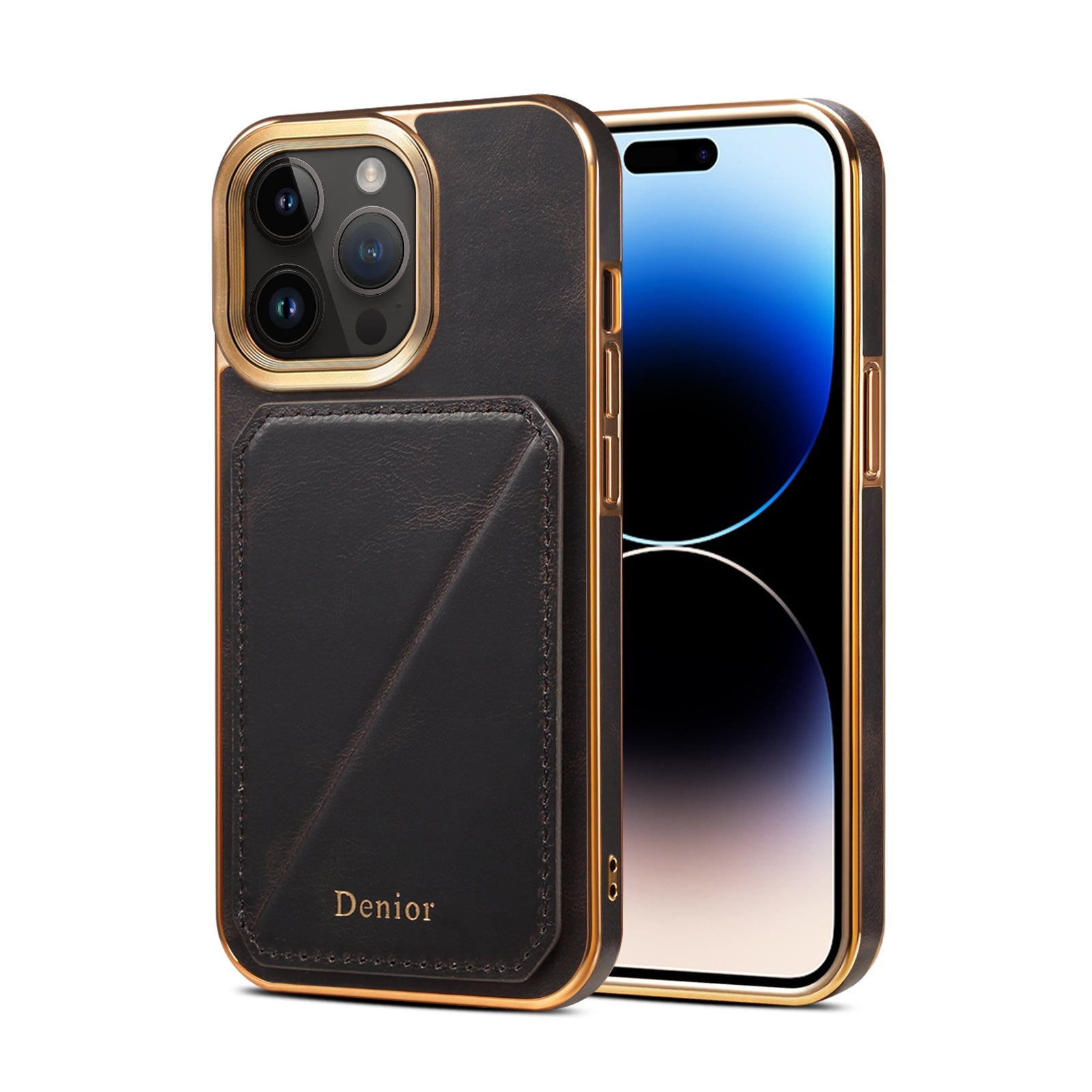 Premium iPhone Case Genuine Cowhide Leather Wallet Cover Magnetic Card Holder Plating Frame Shockproof Protection Full Body Slim Design