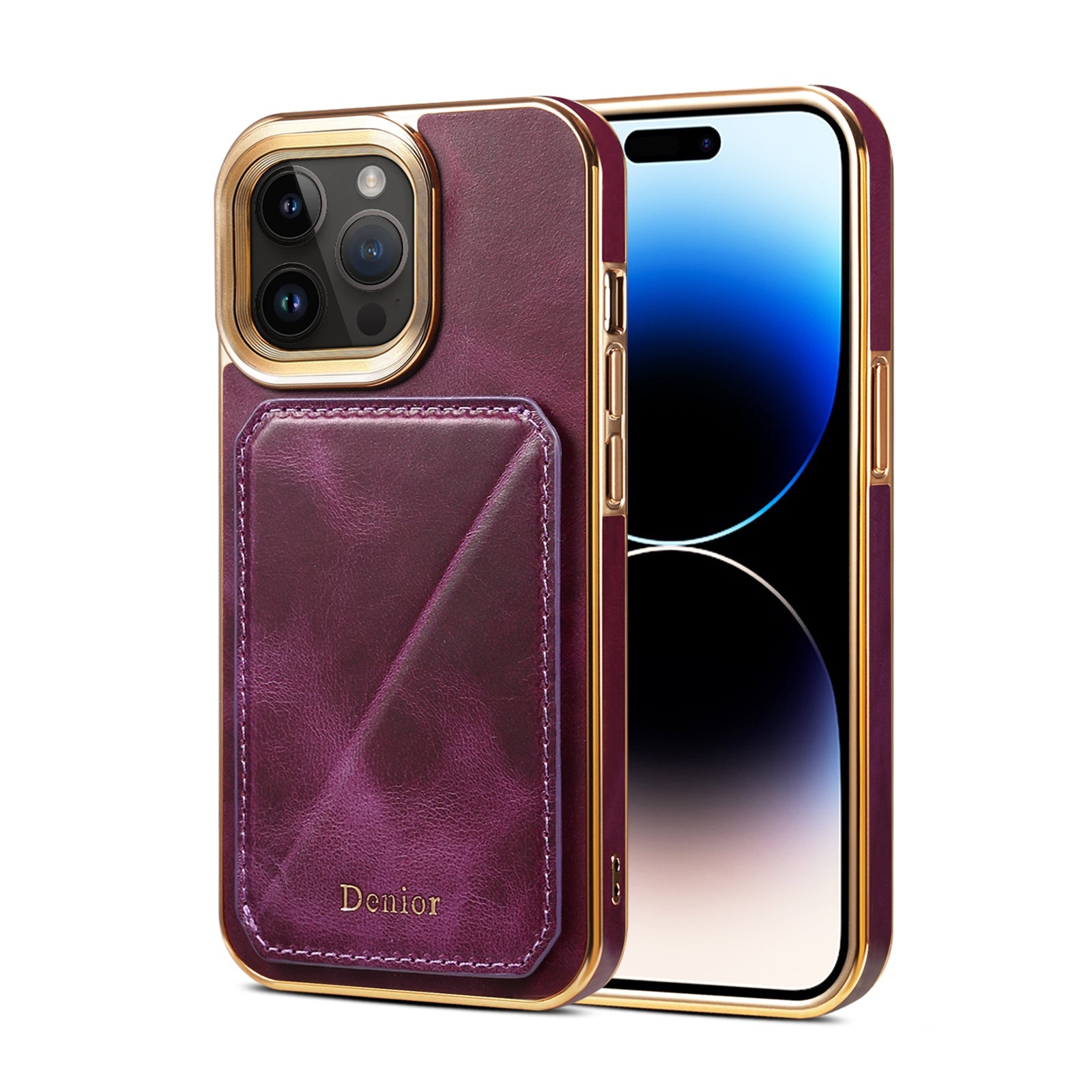 Premium iPhone Case Genuine Cowhide Leather Wallet Cover Magnetic Card Holder Plating Frame Shockproof Protection Full Body Slim Design