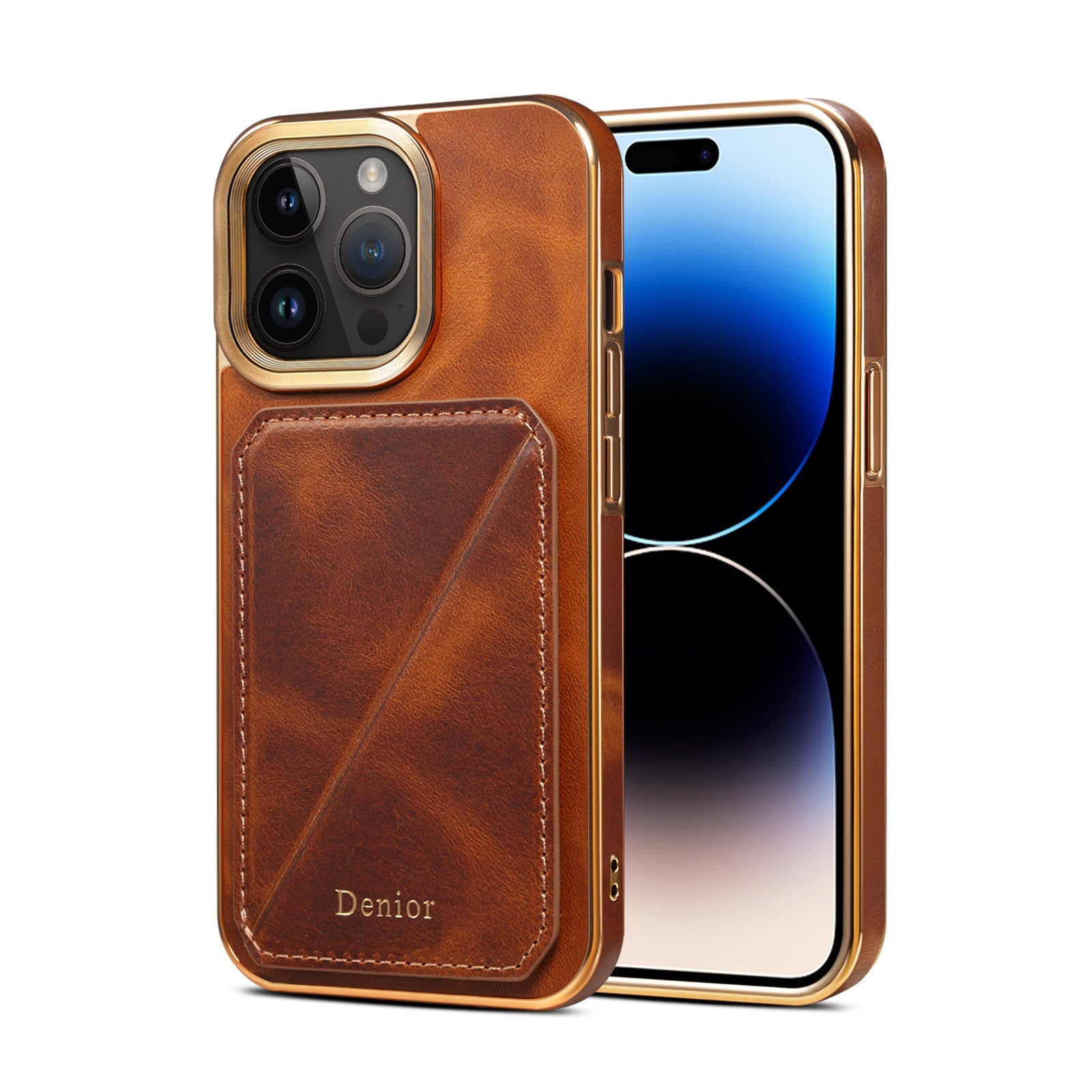 Premium iPhone Case Genuine Cowhide Leather Wallet Cover Magnetic Card Holder Plating Frame Shockproof Protection Full Body Slim Design