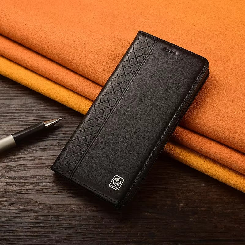 Premium iPhone Case Genuine Nappa Leather Wallet Flip Cover Card Holder Magnetic Closure Shockproof Protection Full Body Slim Business Design